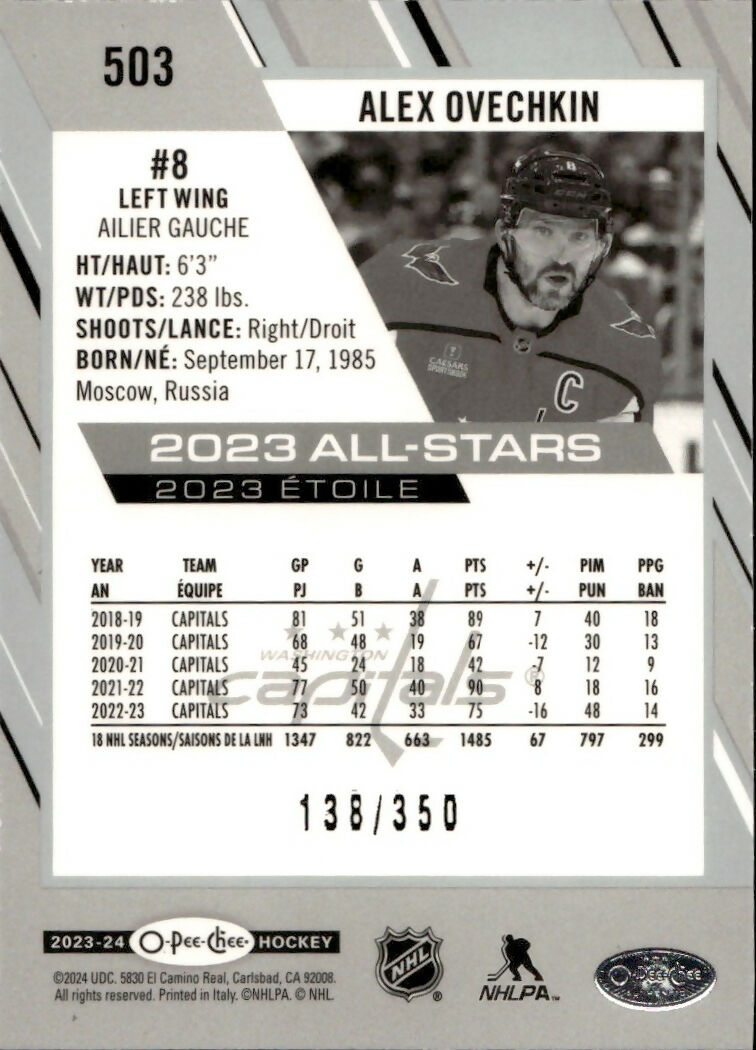 2023-24 Upper Deck O-Pee-Chee Hockey - Base - 2023 All Stars :350 #503 Alex Ovechkin - Washington Capitals - B