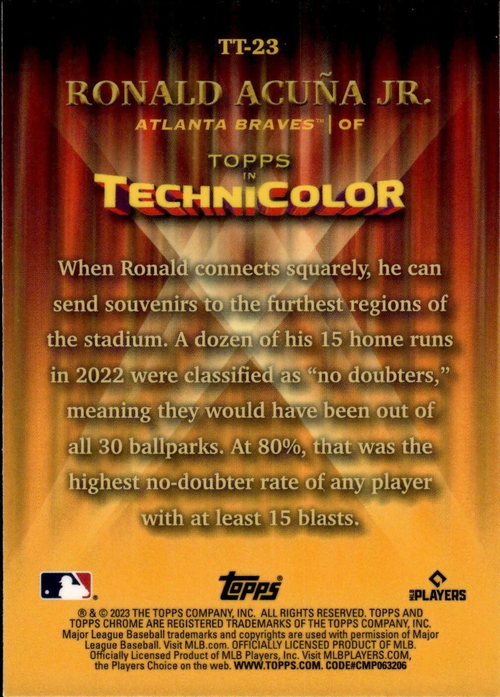 2023 Topps Chrome Baseball - Topps in Technicolor #TT-23 Ronald Acuna Jr. Atlanta Braves - B