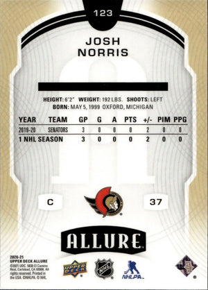 2020-21 Upper Deck Allure Hockey - Base Rookie SP #123 Josh Norris - Ottawa Senators - B