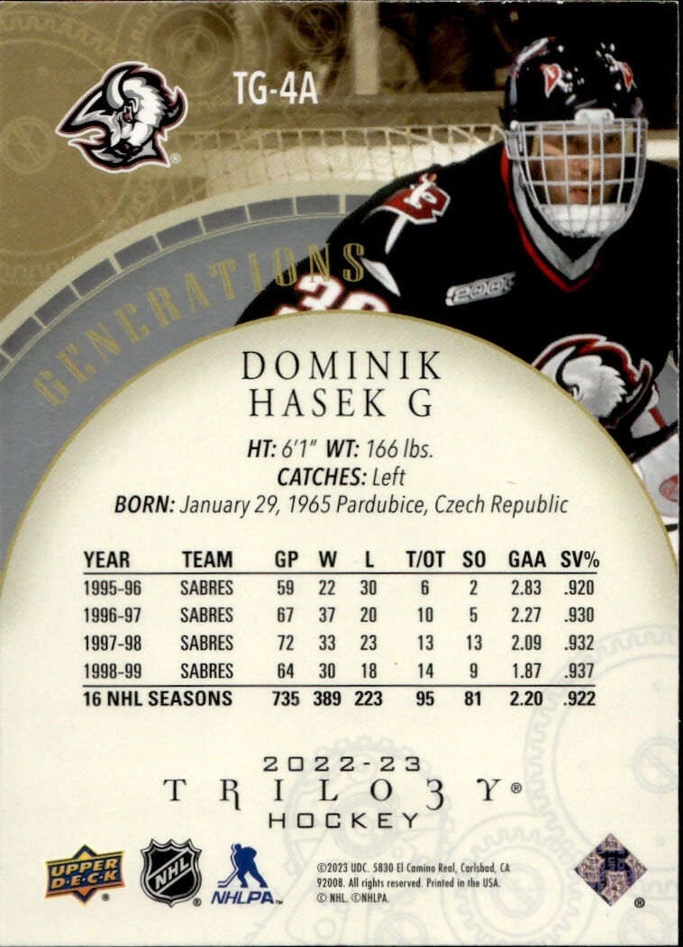 2022-23 Upper Deck Trilogy Hockey - Generations #TG-4A Dominik Hasek - Buffalo Sabres - B