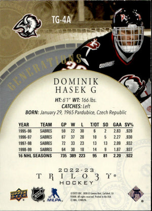 2022-23 Upper Deck Trilogy Hockey - Generations #TG-4A Dominik Hasek - Buffalo Sabres - B