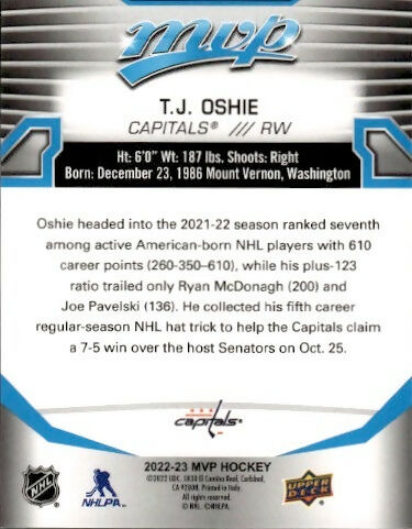 2022-23 Upper Deck MVP Hockey - Base #151 T.J. Oshie - Washington Capitals