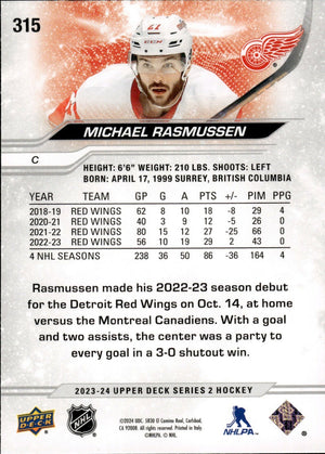 2023-24 Upper Deck Series 2 Hockey - Base #315 Michael Rasmussen - Detroit Red Wings