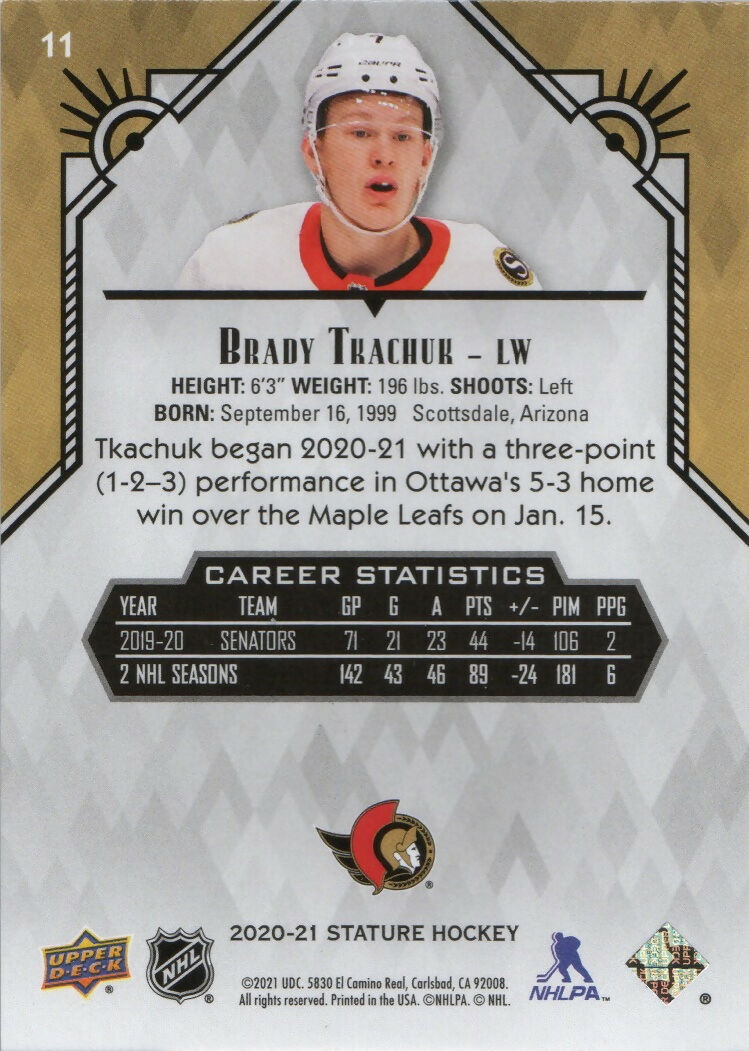 2020-21 Upper Deck Stature - Base #11 Brady Tkachuk - Ottawa Senators - B