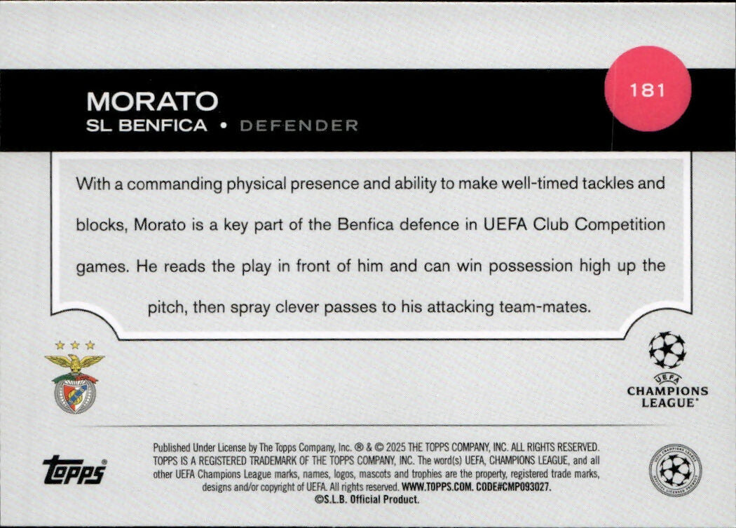 2024-25 Topps UEFA Club Competitions - Base #181 Morato - SL Benfica - B