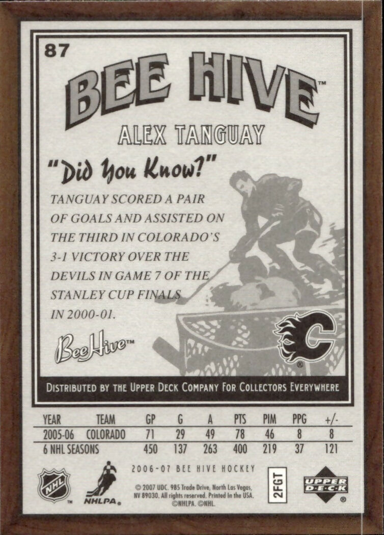 2006-07 Upper Deck - Bee Hive Hockey - Base #87 Alex Tanguay - Calgary Flames - B