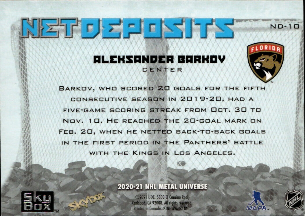2020-21 Upper Deck Skybox Metal Universe - Net Deposits #ND-10 Aleksander Barkov - Florida Panthers - B