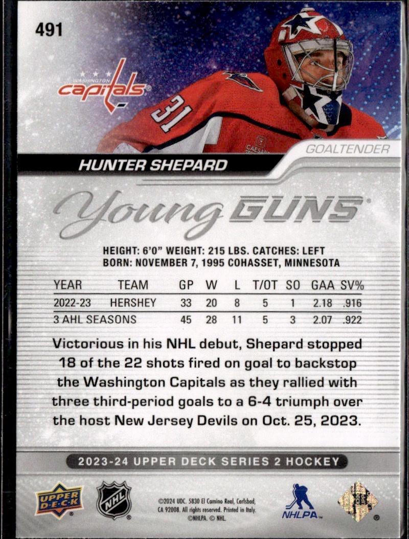 2023-24 Upper Deck Series 2 Hockey Base Young Guns #491 – Hunter Shepard (Washington Capitals)