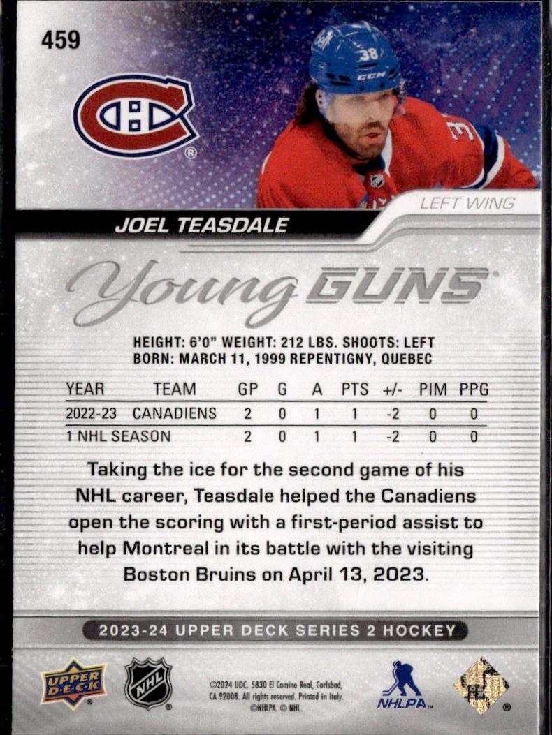 2023-24 Upper Deck Series 2 Hockey Base Young Guns #459 – Joel Teasdale (Montreal Canadiens)