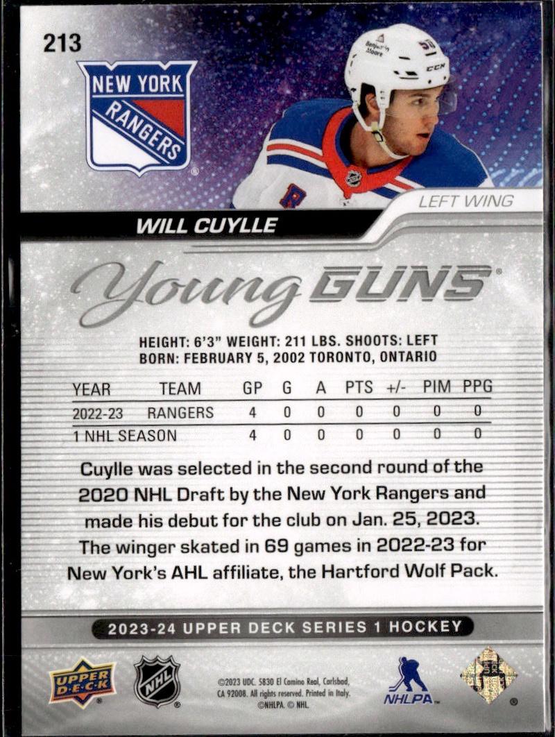 2023-24 Upper Deck Series 1 Hockey Base Young Guns #213 – Will Cuylle (New York Rangers)