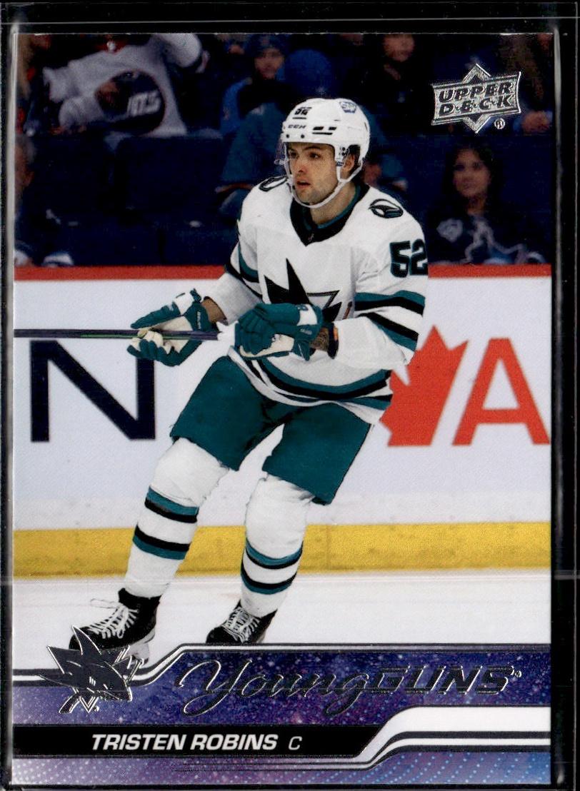 2023-24 Upper Deck Series 1 Hockey Base Young Guns #223 – Tristen Robins (San Jose Sharks)