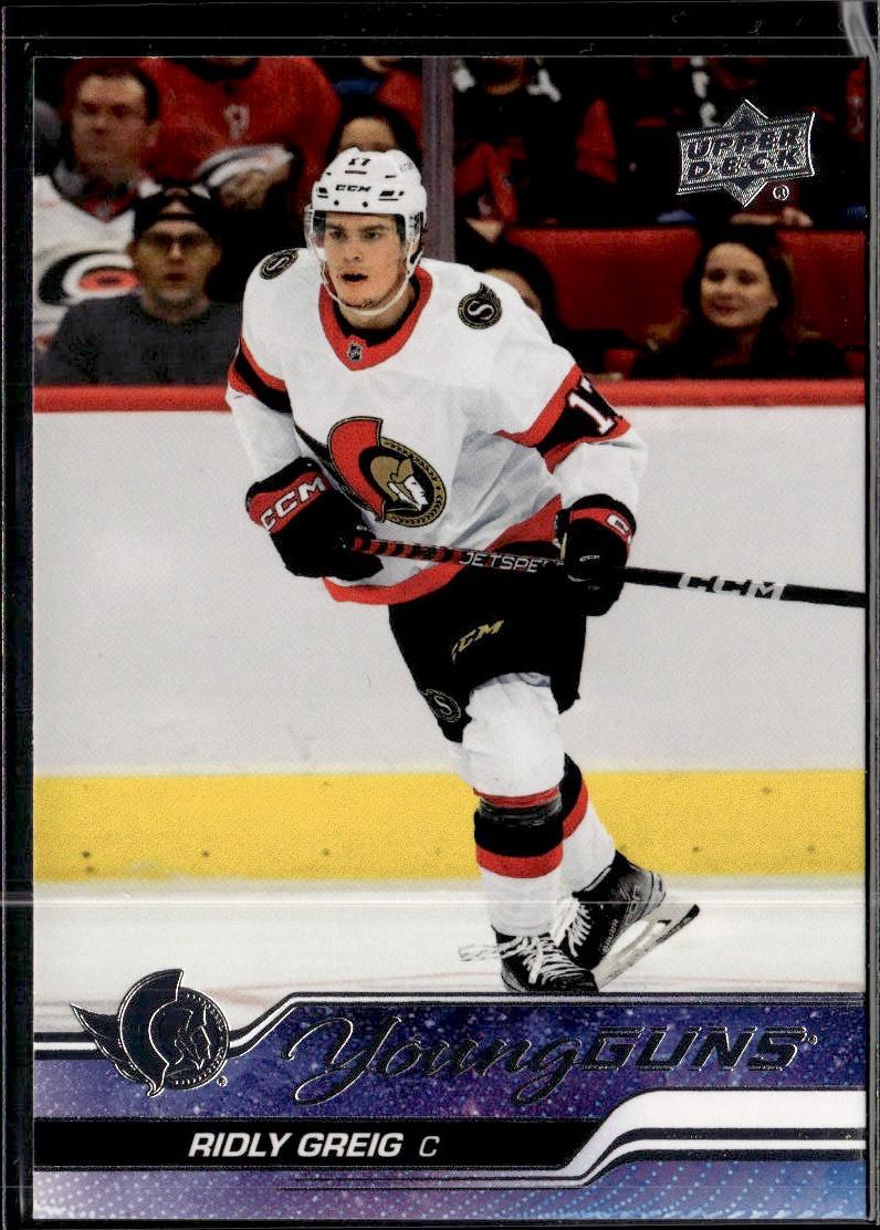 2023-24 Upper Deck Series 1 Hockey Base Young Guns #212 – Ridly Greig (Ottawa Senators)