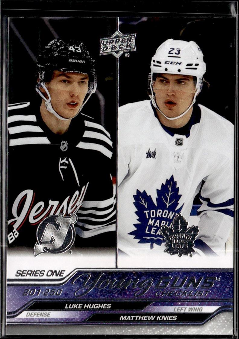 2023-24 Upper Deck Series 1 Hockey Base Young Guns #250 – Young Guns Checklist (Mixed team)