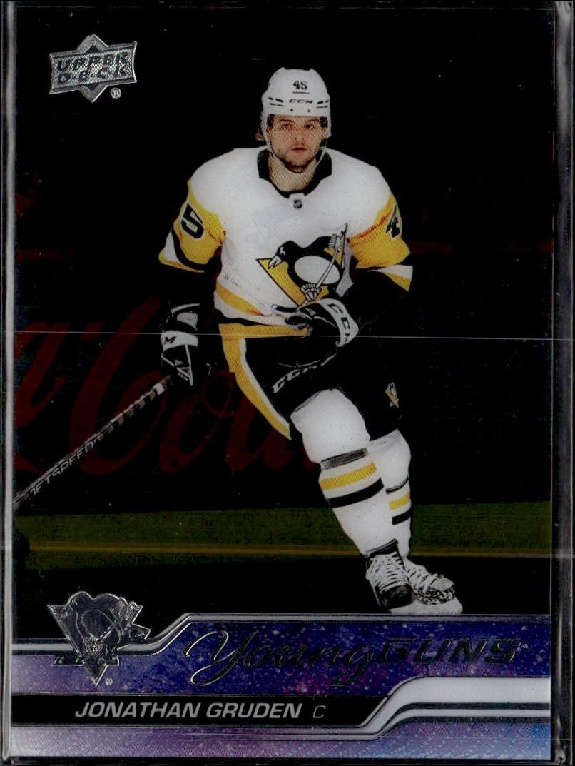 2023-24 Upper Deck Series 1 Hockey Base Young Guns Clear Cut #205 – Jonathan Gruden (Pittsburgh Penguins)