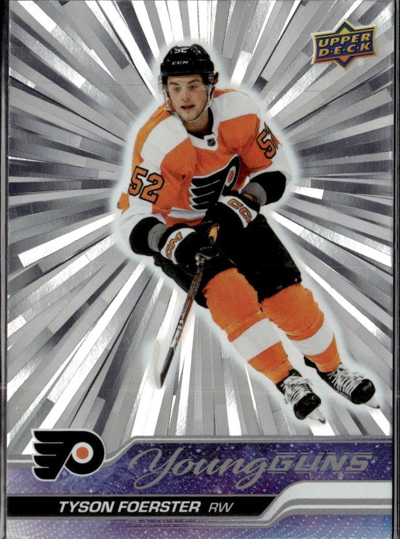 2023-24 Upper Deck Series 1 Hockey Base Young Guns Silver Outburst #225 – Tyson Foerster (Philadelphia Flyers)