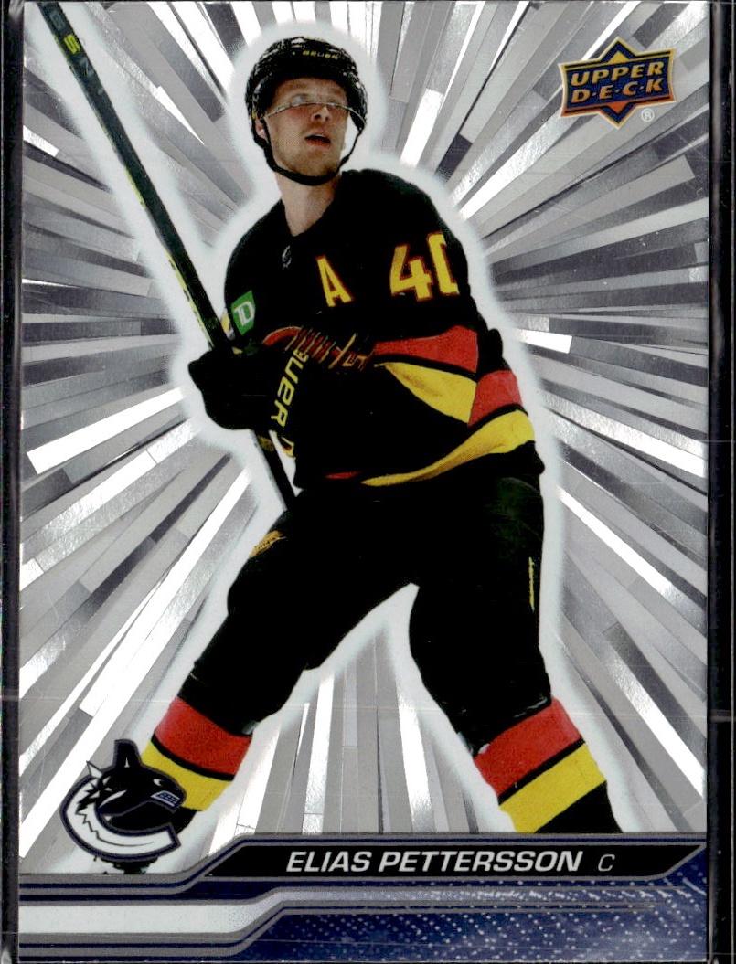 2023-24 Upper Deck Series 1 Hockey Base Silver Outburst #174 – Elias Pettersson (Vancouver Canucks)