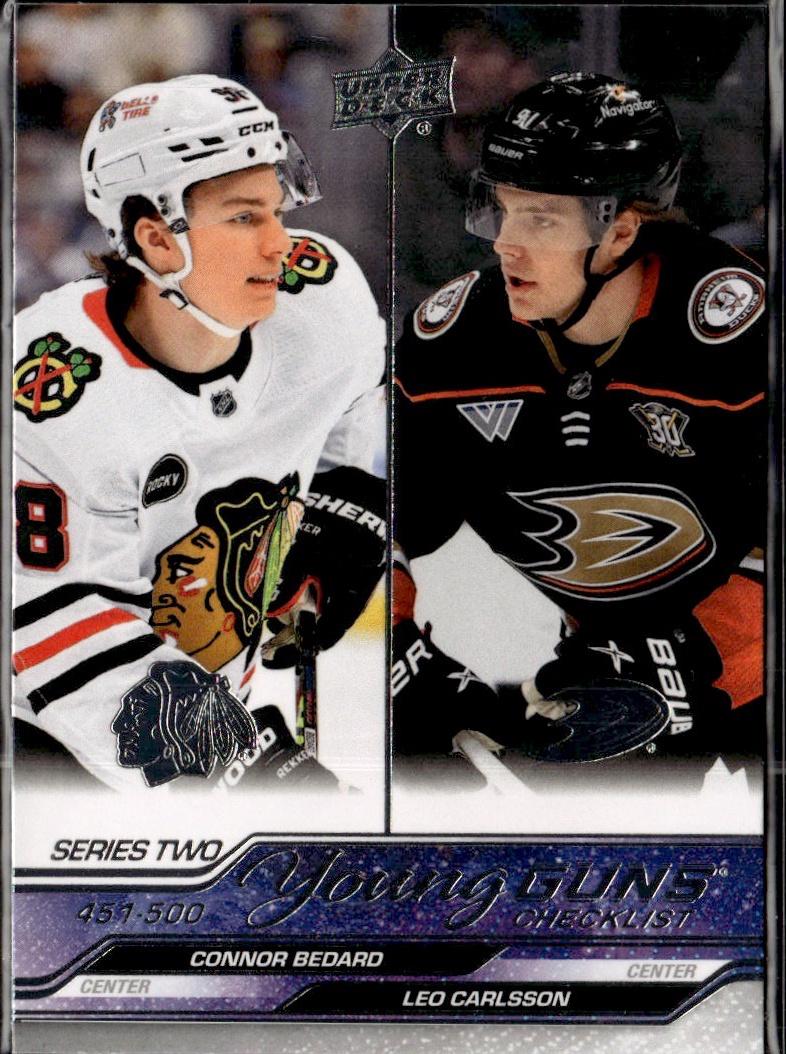 2023-24 Upper Deck Series 2 Hockey Base Young Guns #500 – Young Guns Checklist (Connor Bedard / Leo Carlsson) YG, CL (Chicago)
