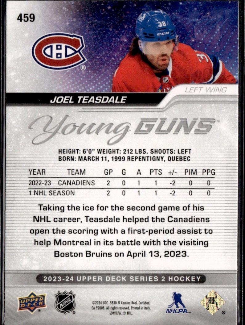 2023-24 Upper Deck Series 2 Hockey Base Young Guns #459 – Joel Teasdale (Montreal Canadiens)