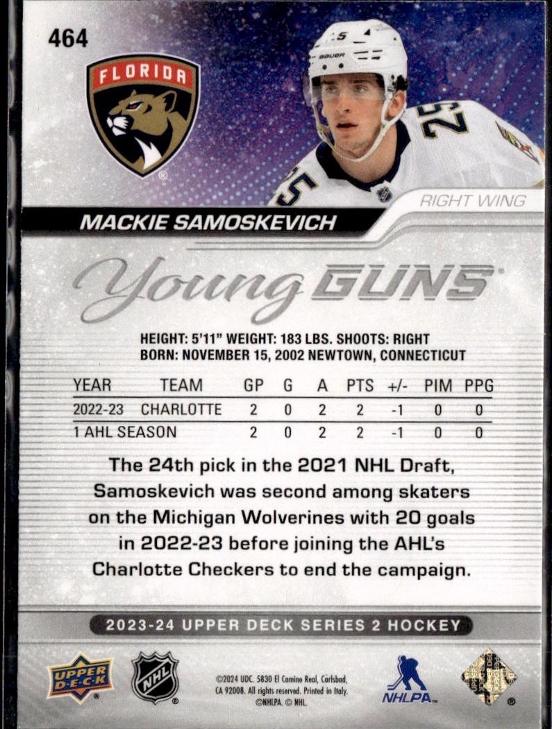 2023-24 Upper Deck Series 2 Hockey Base Young Guns #464 – Mackie Samoskevich (Florida Panthers)