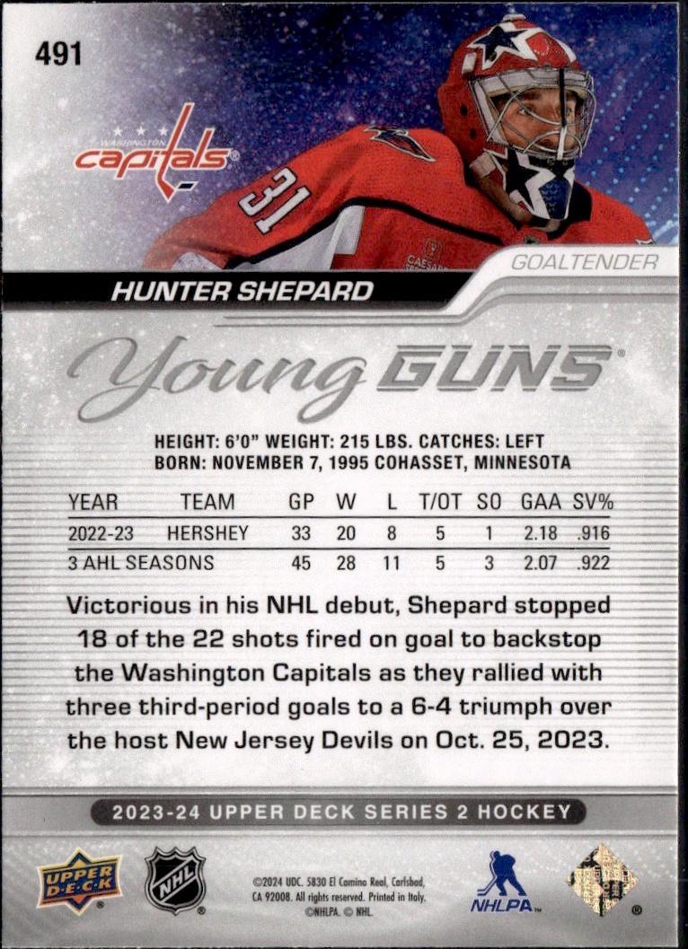 2023-24 Upper Deck Series 2 Hockey Base Young Guns #491 – Hunter Shepard (Washington Capitals)