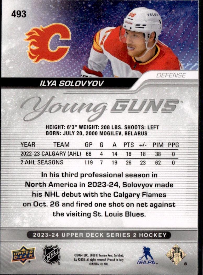 2023-24 Upper Deck Series 2 Hockey Base Young Guns #493 – Ilya Solovyov (Calgary Flames)
