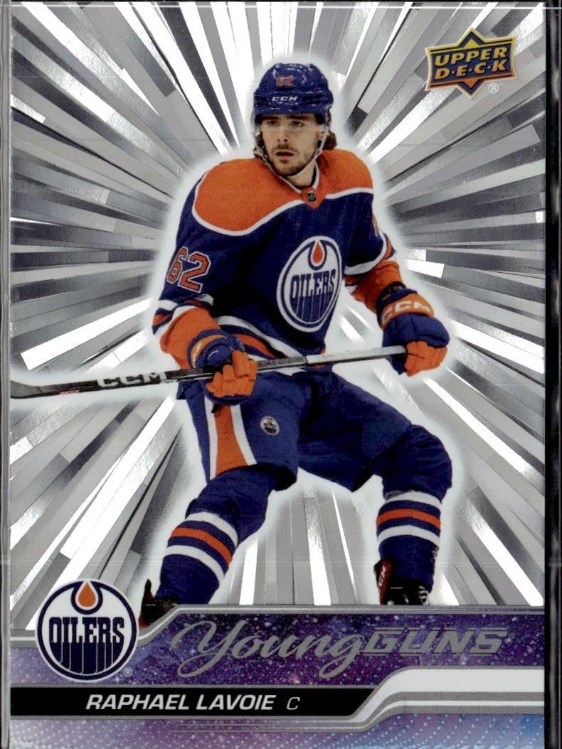 2023-24 Upper Deck Series 2 Hockey Base Young Guns Silver Outburst #499 – Raphael Lavoie (Edmonton Oilers)