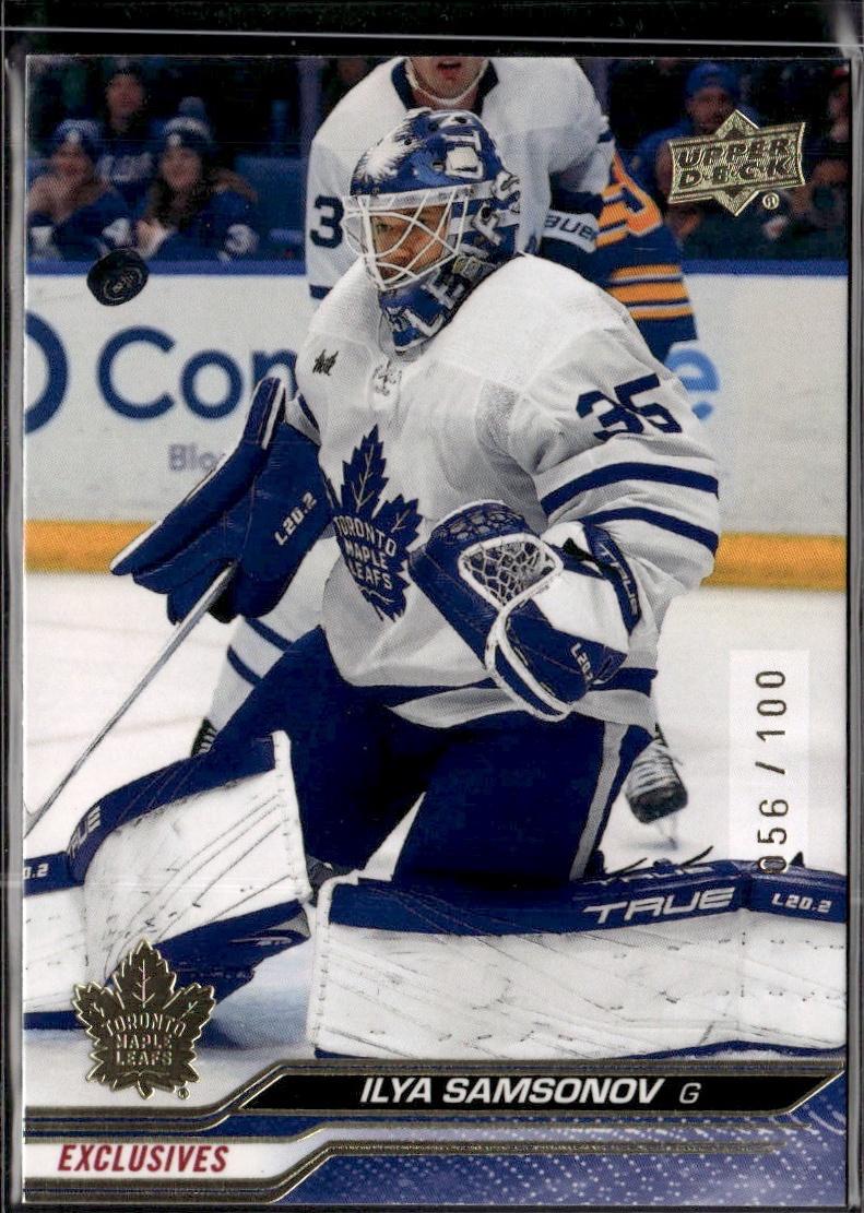 2023-24 Upper Deck Series 2 Hockey Base Exclusives #/100 #422 – Ilya Samsonov (Toronto Maple Leafs)