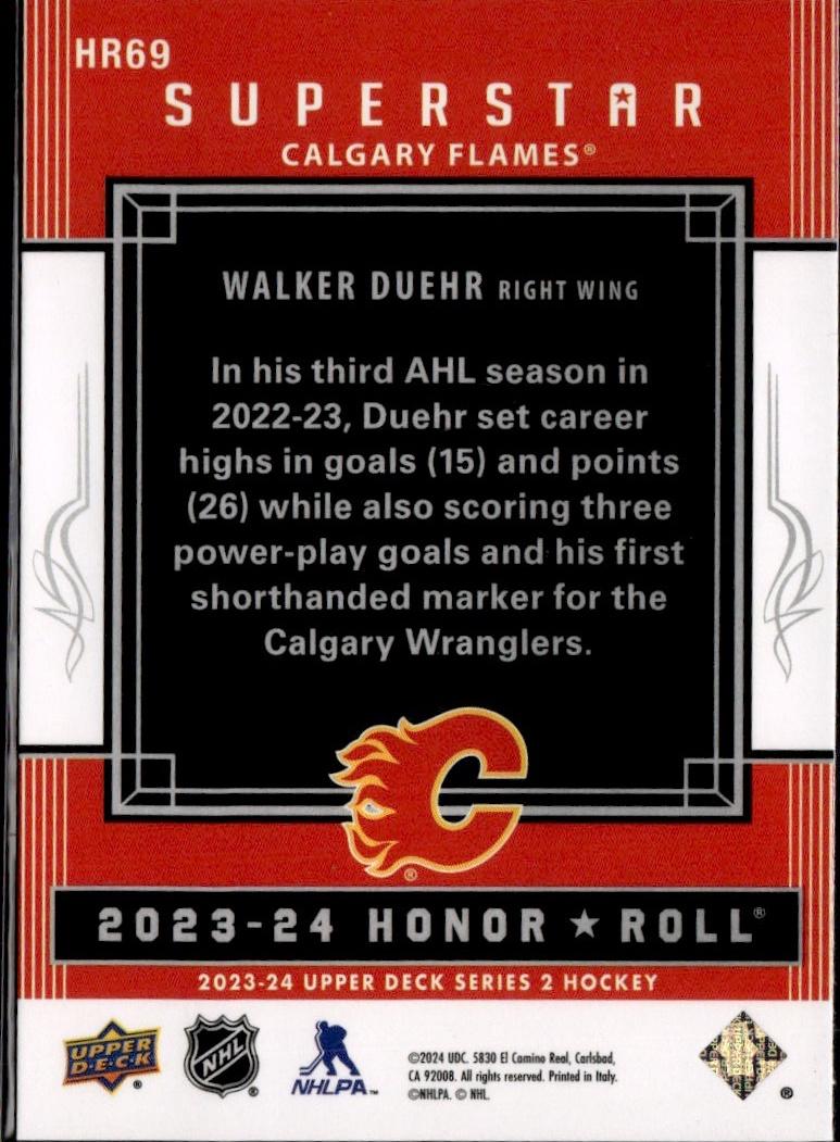 2023-24 Upper Deck Series 2 Hockey Honor Roll #HR69 – Walker Duehr (Calgary Flames)