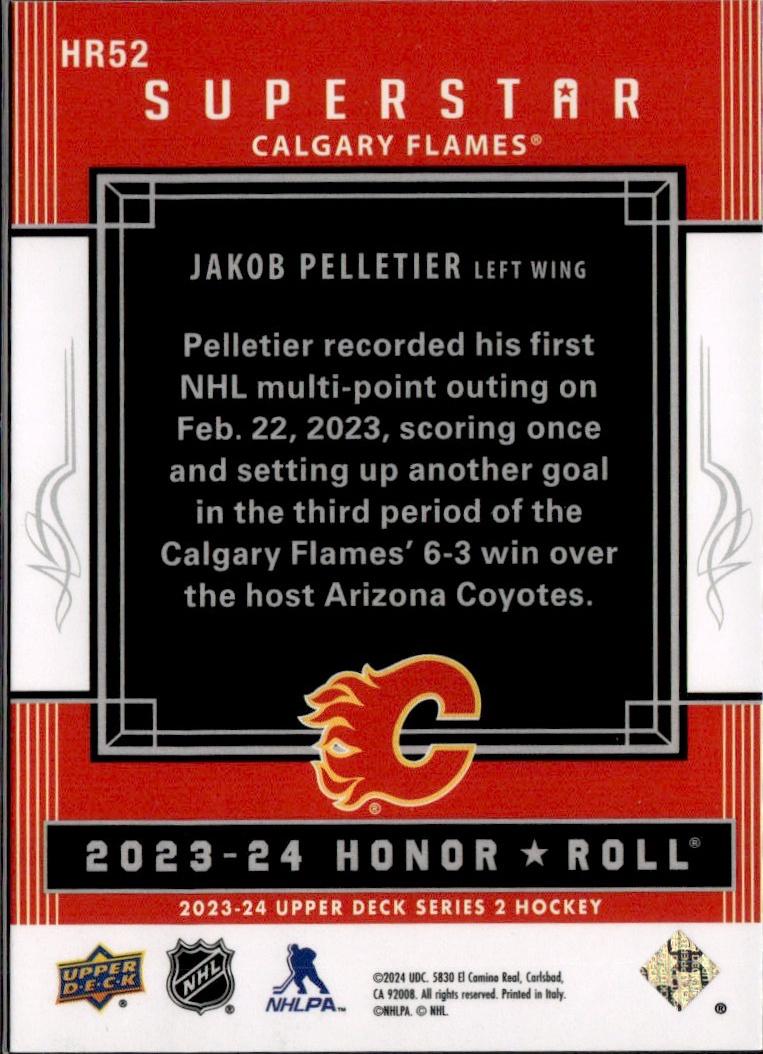 2023-24 Upper Deck Series 2 Hockey Honor Roll #HR52 – Jakob Pelletier (Calgary Flames)
