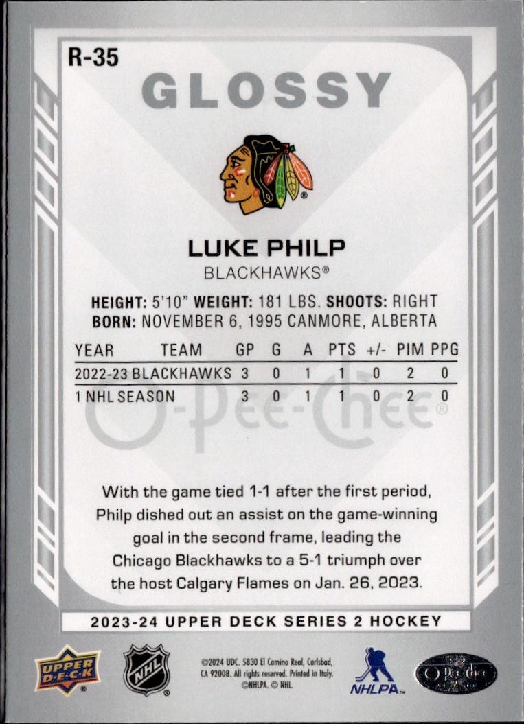2023-24 Upper Deck Series 2 Hockey O-Pee-Chee #R-35 – Luke Philp (Chicago Blackhawks)