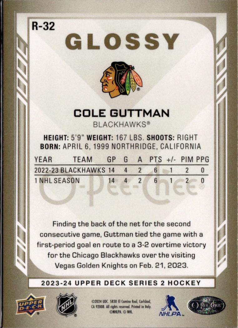 2023-24 Upper Deck Series 2 Hockey O-Pee-Chee #R-32 – Cole Guttman (Chicago Blackhawks)