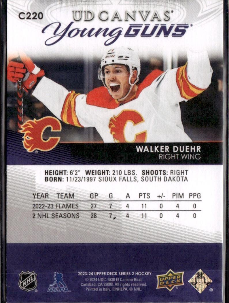 2023-24 Upper Deck Series 2 Hockey UD Canvas Young Guns #C220 – Walker Duehr (Calgary Flames)