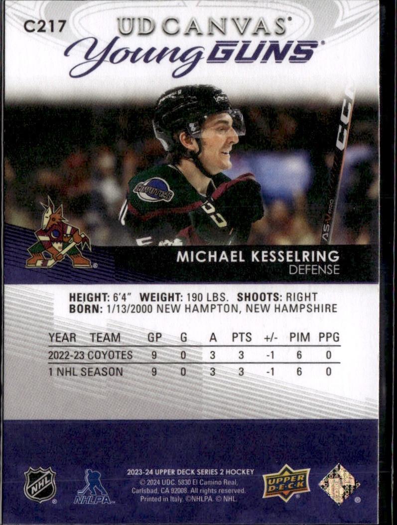 2023-24 Upper Deck Series 2 Hockey UD Canvas Young Guns #C217 – Michael Kesselring (Arizona Coyotes)