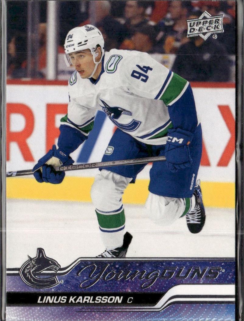 2023-24 Upper Deck Extended Series Hockey Base Young Guns #718 – Linus Karlsson (Vancouver Canucks)