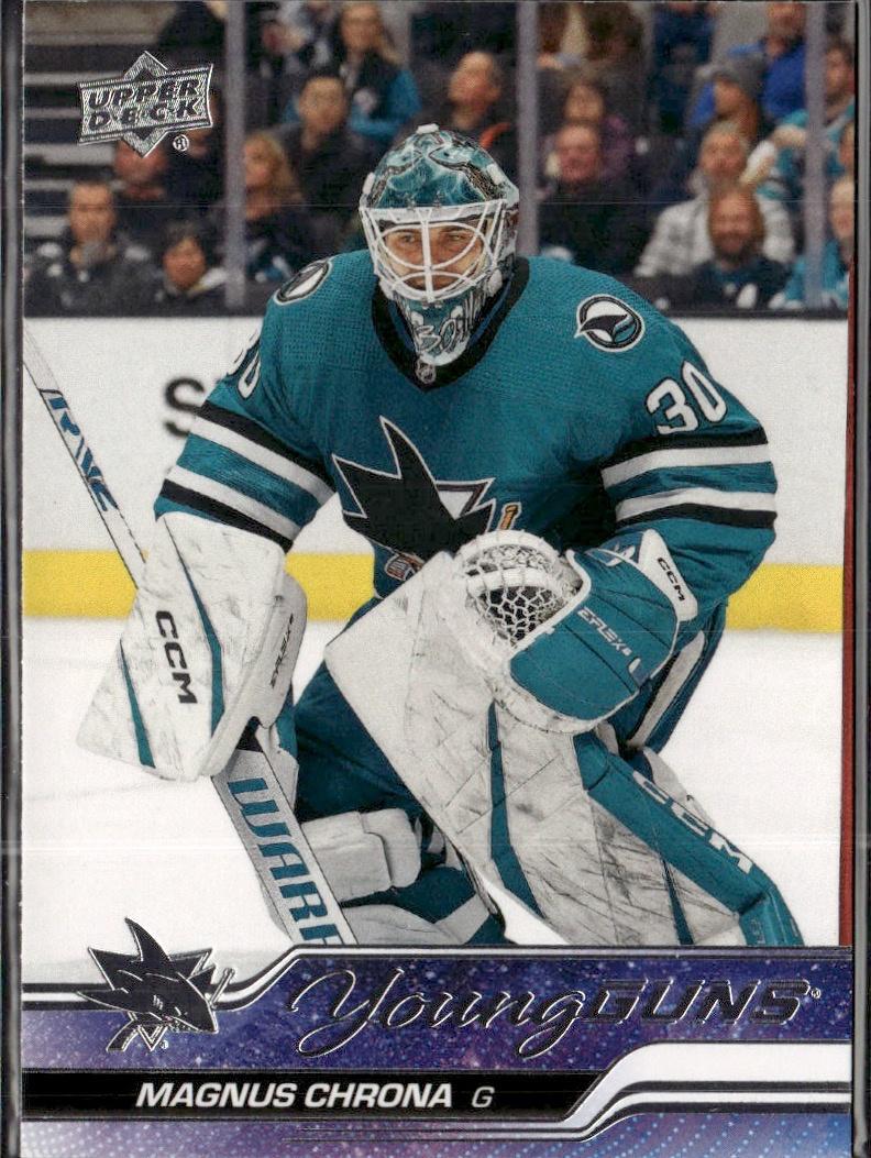 2023-24 Upper Deck Extended Series Hockey Base Young Guns #/100 – Magnus Chrona (#712 San Jose Sharks)
