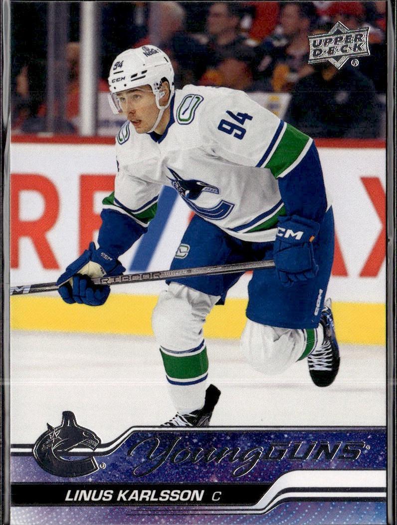 2023-24 Upper Deck Extended Series Hockey Base Young Guns #718 – Linus Karlsson (Vancouver Canucks)