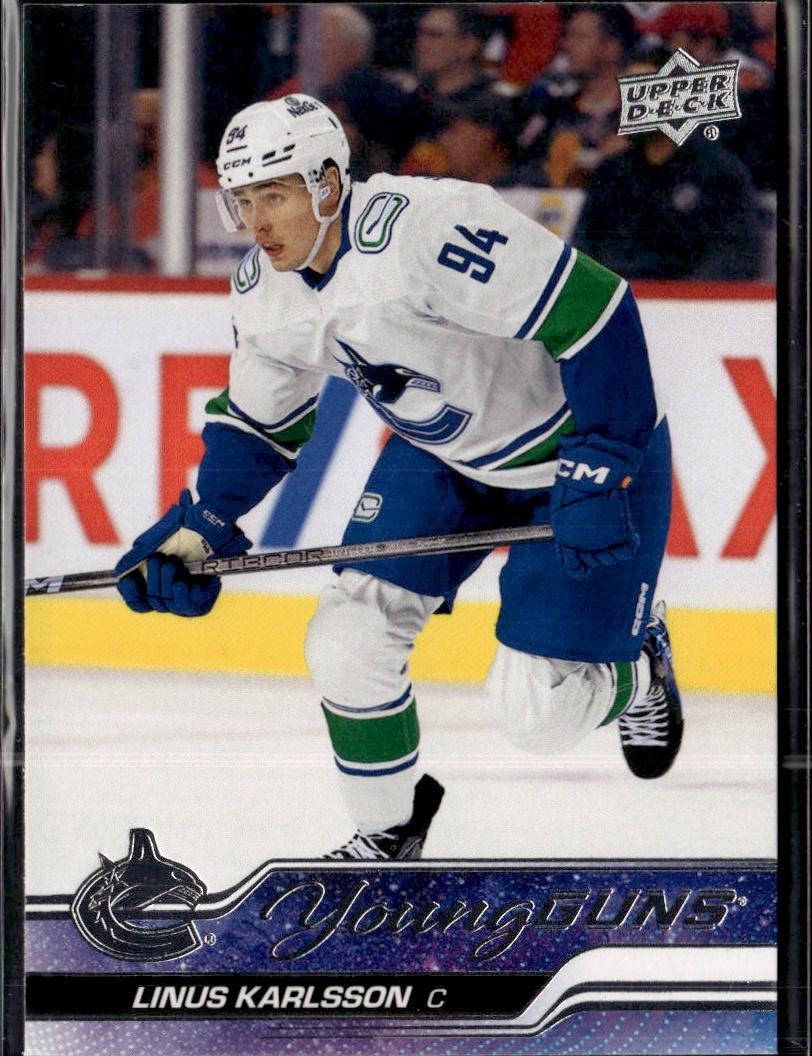 2023-24 Upper Deck Extended Series Hockey Base Young Guns #718 – Linus Karlsson (Vancouver Canucks)