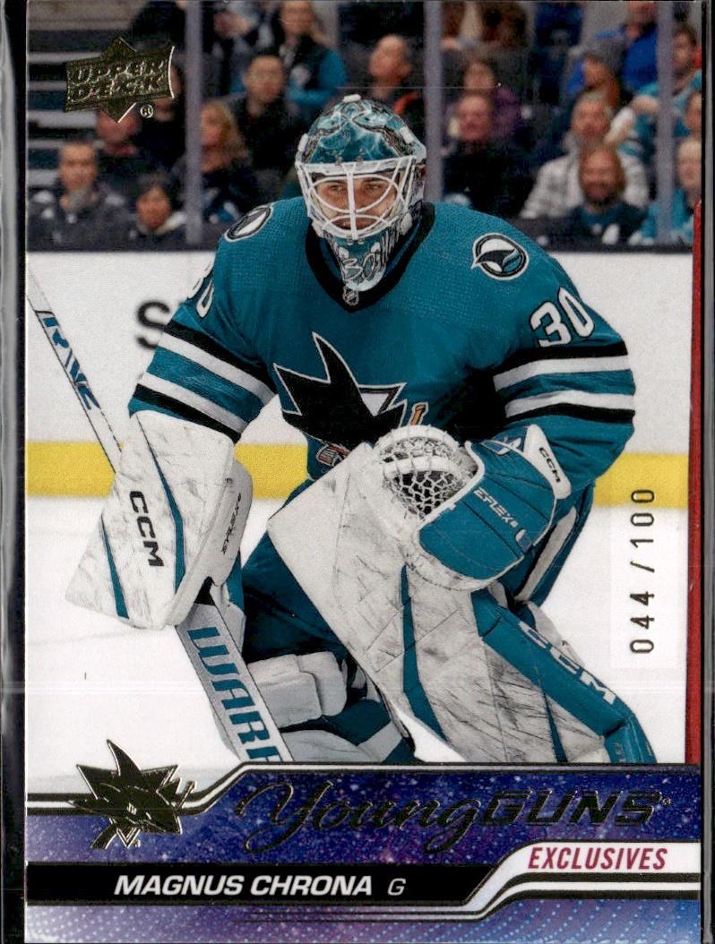 2023-24 Upper Deck Extended Series Hockey Base Young Guns Exclusives /100 #712 – Magnus Chrona (San Jose Sharks)