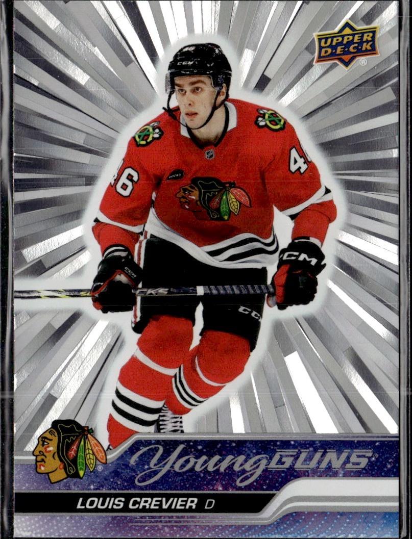 2023-24 Upper Deck Extended Series Hockey Base Young Guns Silver Outburst #721 – Louis Crevier (Chicago Blackhawks)