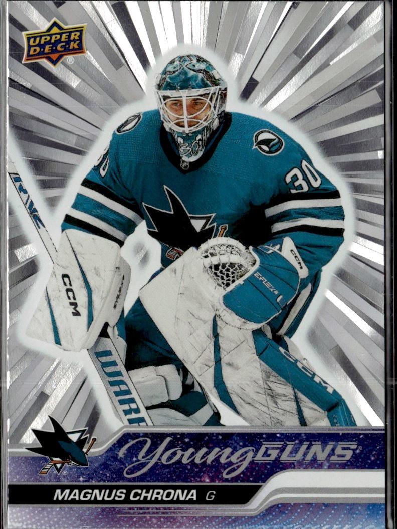 2023-24 Upper Deck Extended Series Hockey Base Young Guns Silver Outburst #712 – Magnus Chrona (San Jose Sharks)
