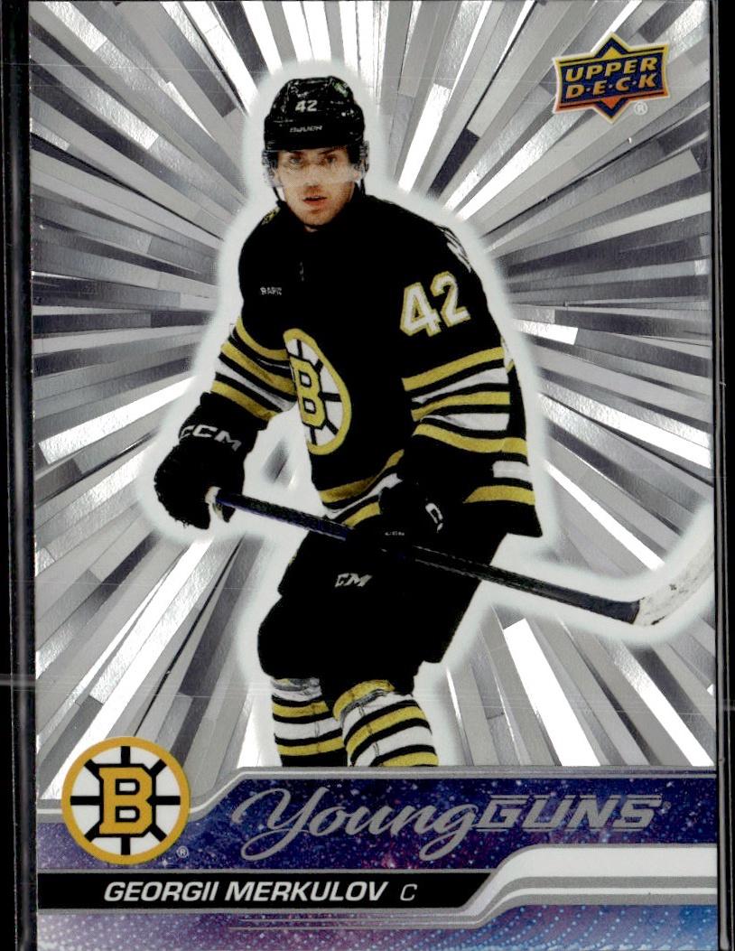2023-24 Upper Deck Extended Series Hockey Base Young Guns Silver Outburst #728 – Georgii Merkulov (Boston Bruins)