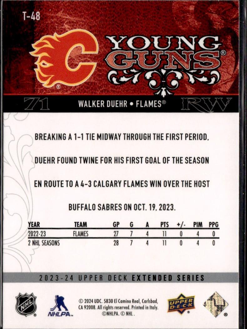 2023-24 Upper Deck Extended Series Hockey Young Guns Retro #T-48 – Walker Duehr (Calgary Flames)