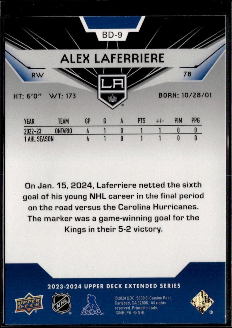 2023-24 Upper Deck Extended Series Hockey Black Diamond #BD-9 – Alex Laferriere (Los Angeles Kings)