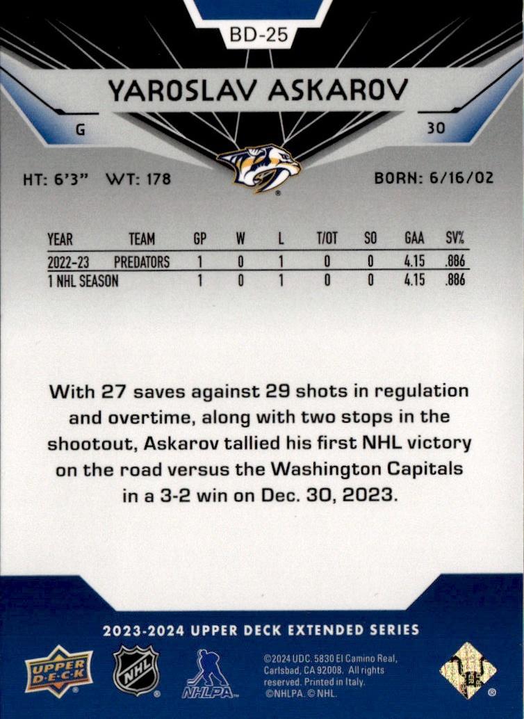 2023-24 Upper Deck Extended Series Hockey Black Diamond #BD-25 – Yaroslav Askarov (Nashville Predators)