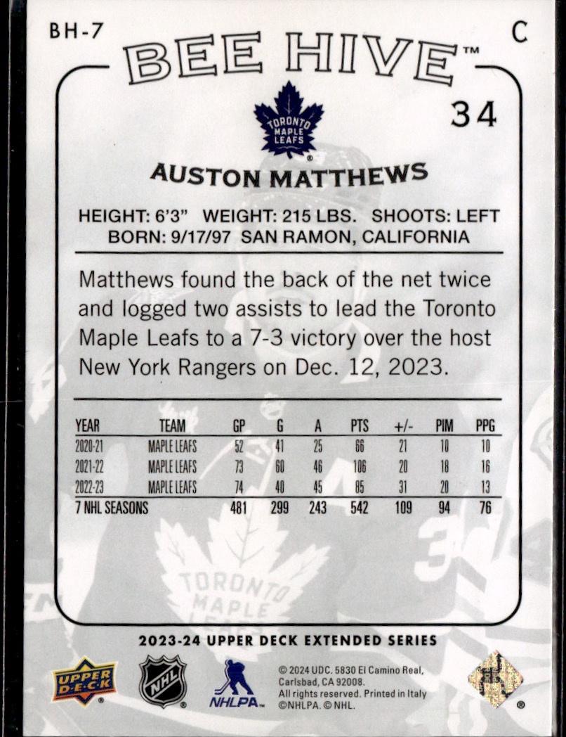 2023-24 Upper Deck Extended Series Hockey Beehive #BH-7 – Auston Matthews (Toronto Maple Leafs)