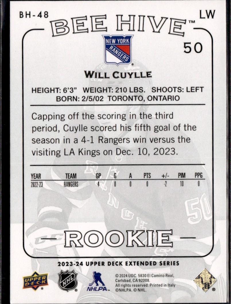 2023-24 Upper Deck Extended Series Hockey Beehive #BH-48 – Will Cuylle (New York Rangers)