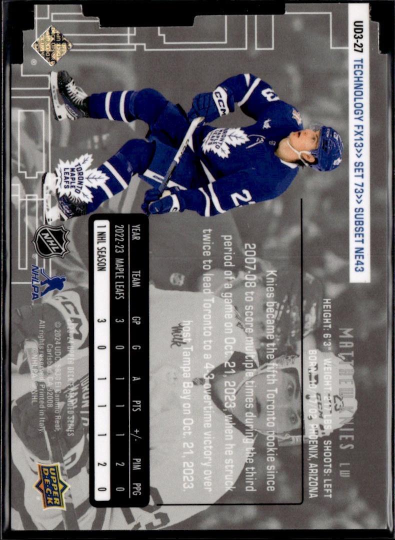 2023-24 Upper Deck Extended Series Hockey Technology Fx #UD3-27 – Matthew Knies (Toronto Maple Leafs)