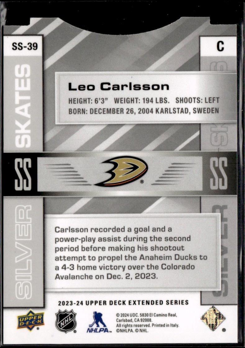 2024-25 Upper Deck Extended Series Hockey Silver Skates #SS-39 – Leo Carlsson (Anaheim Ducks)