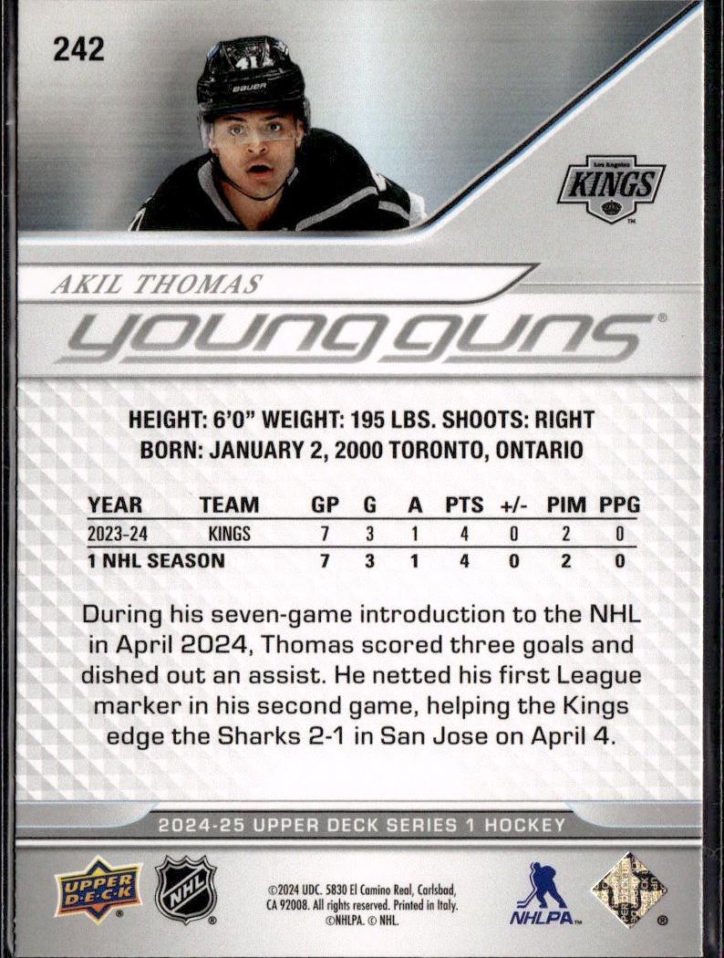 2024-25 Upper Deck Extended Series Hockey Base Young Guns #242 – Akil Thomas (Los Angeles Kings)