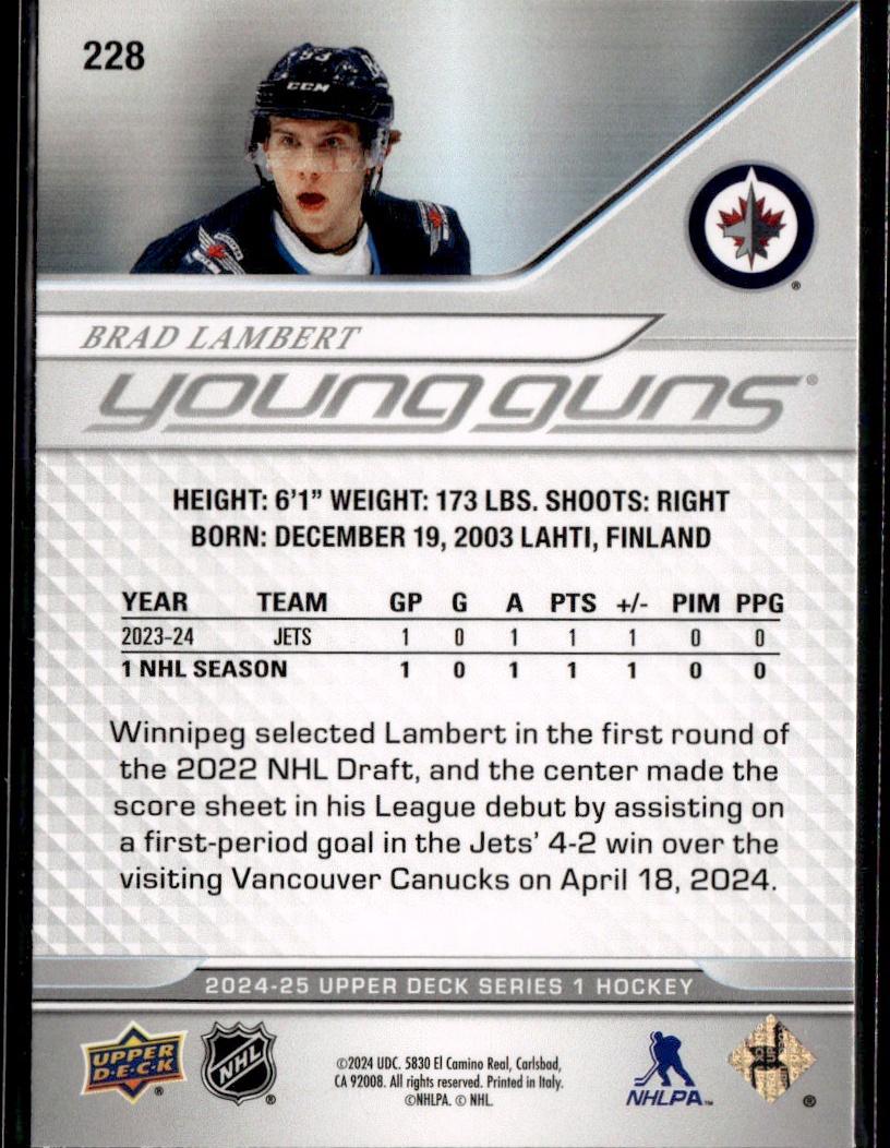 2024-25 Upper Deck Series 1 Hockey Base Young Guns #228 – Brad Lambert (Winnipeg Jets)